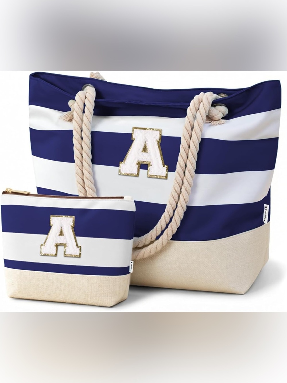 Initial Beach Tote Bag for Women, Water-resistant Travel